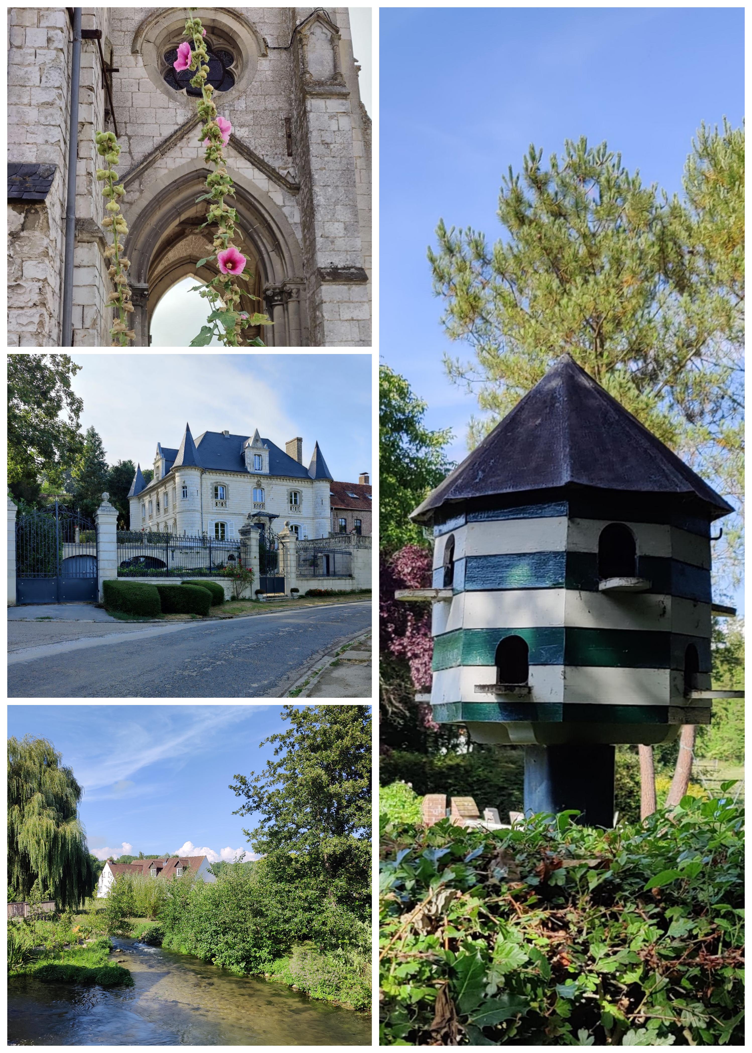 church and houses, dovecote and mansions in rural French town